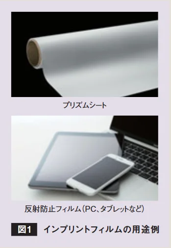 ロール状のプリズムシートと、反射防止フィルムを使用したタブレット・スマートフォンの写真
