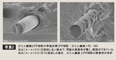 写真2：ガラス繊維とPP樹脂の界面状態